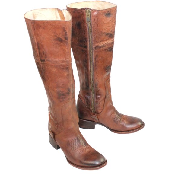 Freebird Wrang Distressed Brown Embroidery Detail Tall Boot, Size 6 - Picture 8 of 11